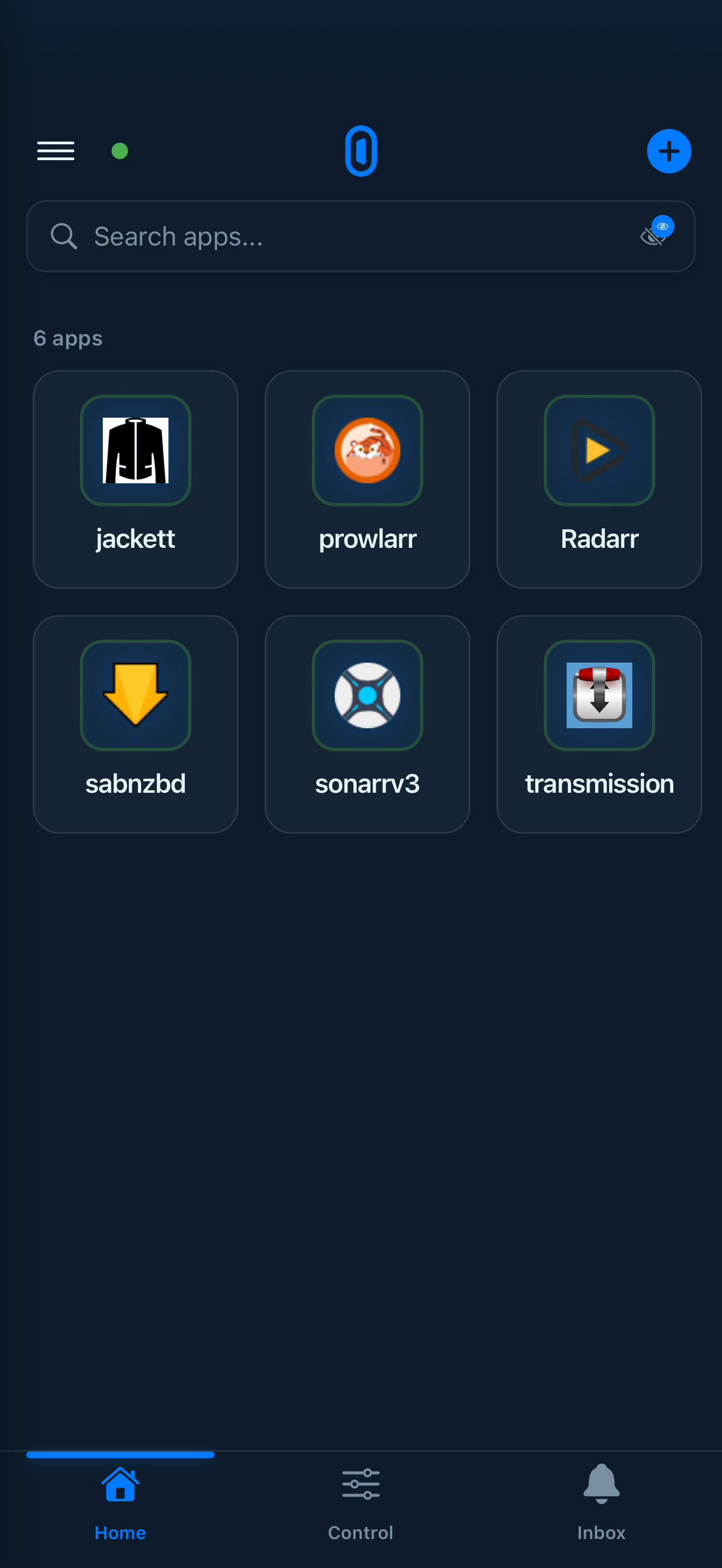 Nekzus mobile dashboard showing service overview.